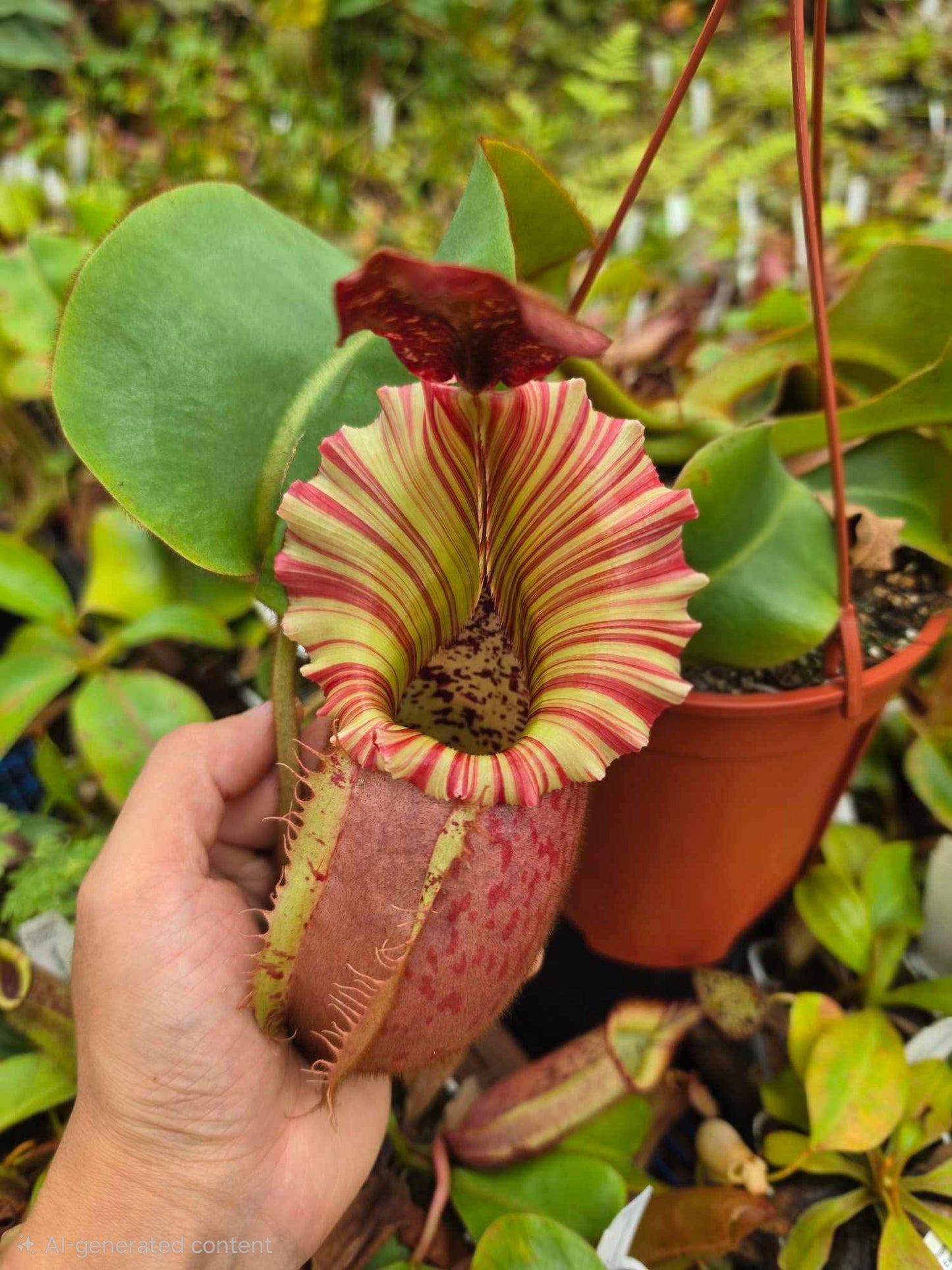 Nepenthes veitchii 'Pretty Orange' x 'Candy Dreams' - Intermediate Tropical Pitcher Plant